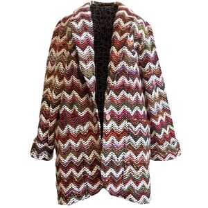 Ali‎ Miles Women's Yarn Knit Blazer L Multicolor Chevron 3/4 Sleeve Jacket